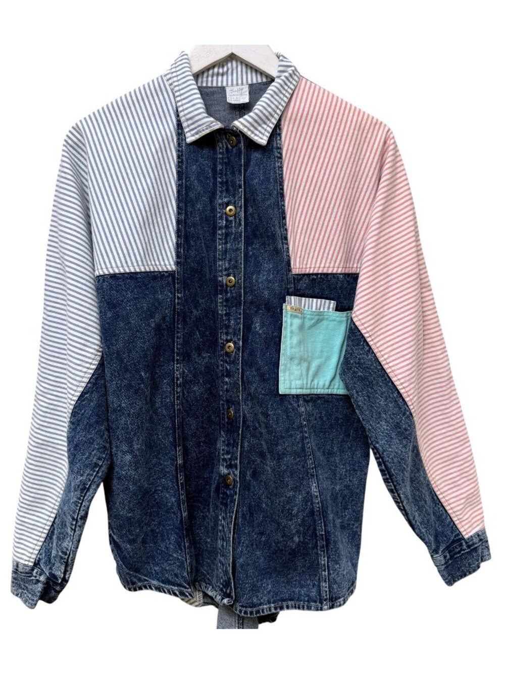 Vintage Traffic Denim Shirt Womens One Size 80s Acid Wash Cottagecore Top